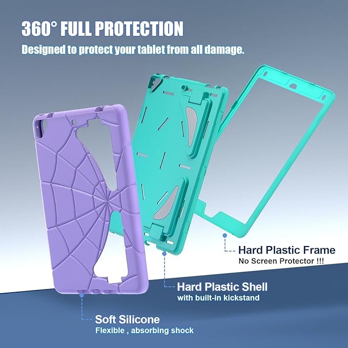 Compatible with Apple iPad 9.7 5th/6th(2017/2018)/Air 2/Pro 9.7 Tablet CaseLightweight Shockproof Rugged Protective Cover with Kickstand for Kids Children Boys Babies Purple Mint Green