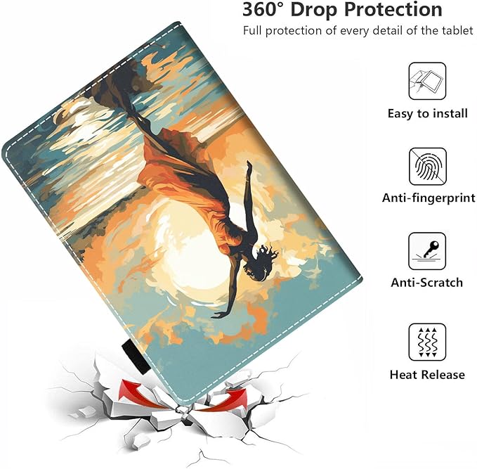 Case for All-New Amazon Kindle Fire HD 10 &amp 10 Plus Tablet 10.1 (13th/11th Generation 2023/2021 Release) - PU Leather Folio Case with Smart Auto Wake/Sleep Girl Dancing on The Beach