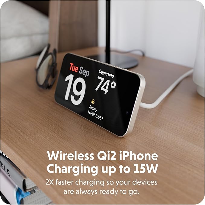 HyperJuice 2-in-1 Wireless Charger Qi2 Magnetic Stand — Fast Wireless Charger for iPhone Apple Watch &amp Qi Compatible Devices — Compact Adjustable 2 in 1 Charging Station Apple w/Built-in Kicksta