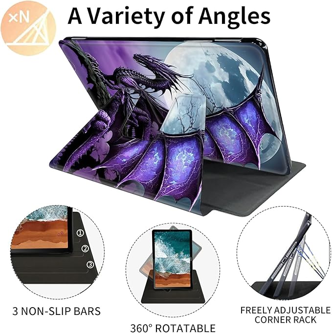 for Fire HD 10 Case 2021Fire HD 10 Plus Tablet Case (11th Generation2021 Version)360 Degree Rotating Swivel Stand Cover for Amazon Kindle Fire HD 10 11th Gen-Arcient Dragon Purple