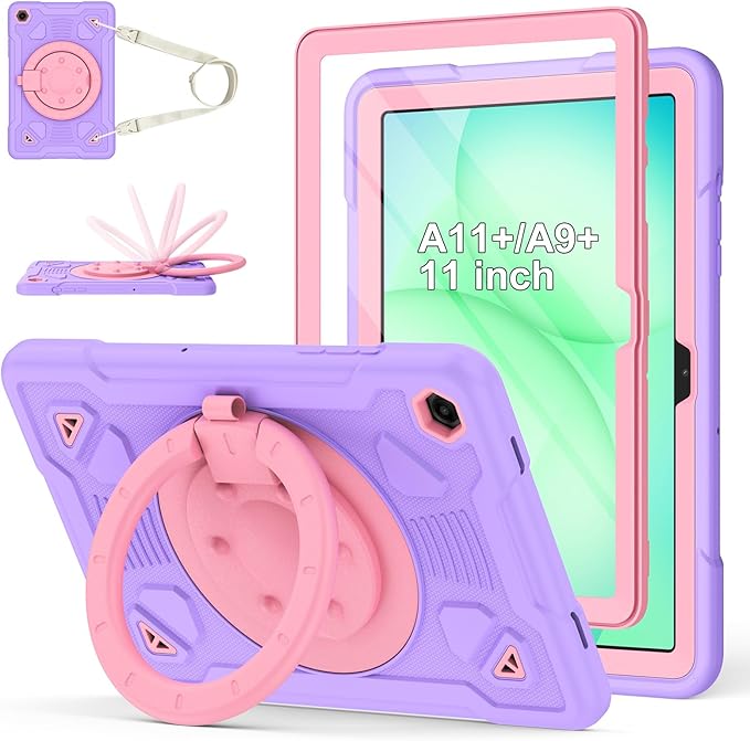 for Samsung Galaxy Tab A11 Plus/A9 Plus case with Screen Protector/ 360° Rotating Stand/Shoulder Strap Cover for Galaxy Tab A11+ Plus/A9+ Plus 11 inch 2025/2023 Released