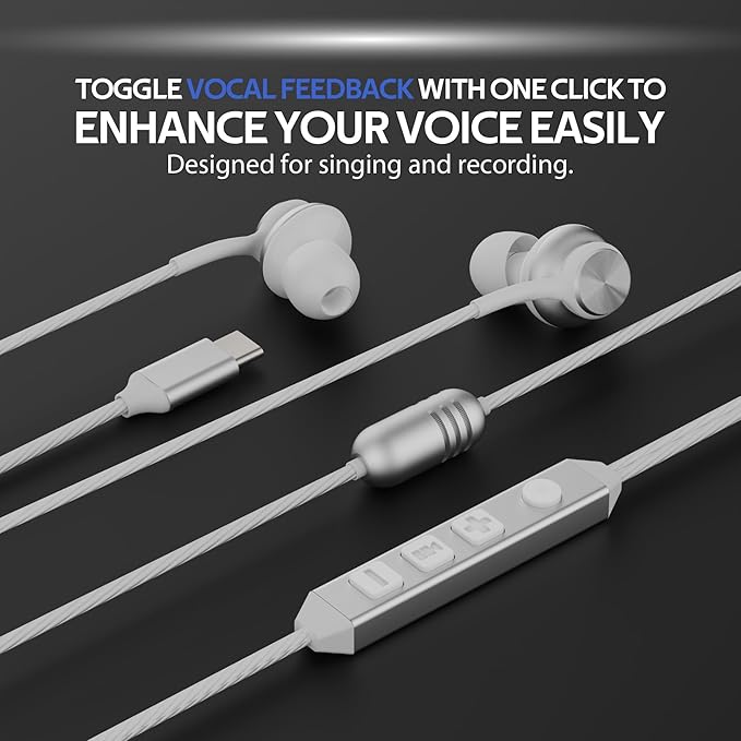 USB C Wired Gaming Earbuds in-Ear Headphones with Built-in DAC Sound Card Low-Latency 5 EQ Modes Vocal Enhancement &amp Microphone Compatible with iPhone 15/16 Series Samsung S22/S23/S24