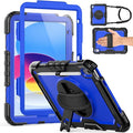 Weuiean Case for iPad A16 11th/10th Generation 11/10.9 Military-Grade Heavy-Duty Shockproof Cover with 360° Rotating Stand Built-in Pencil Holder &amp Adjustable Hand/Shoulder Strap - Blue+Black
