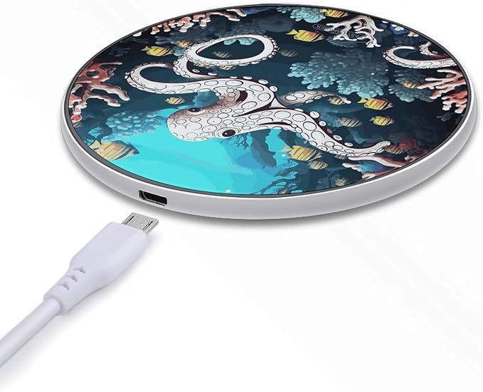 Marine Life Wireless Charger Fast Wireless Charging Pad with USB Cable 10W Anti-Slip Magnetic Wireless Charger Portable Slim Charger Puck Travel Charging Station