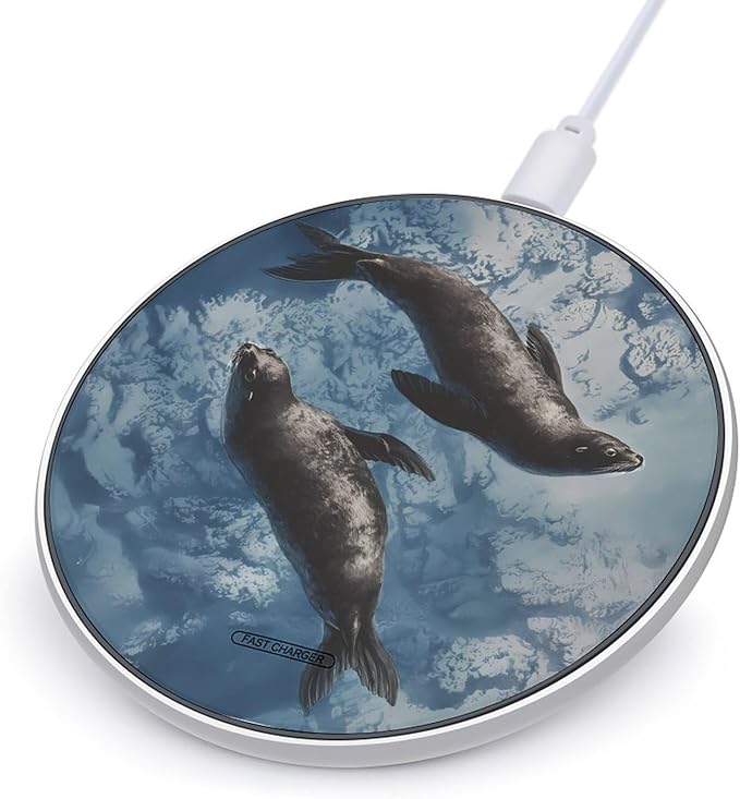 Sea Lions in Ocean Phone Charger Magnetic Charging Pad Anti-Slip with USB Cable