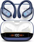Wireless Earbuds Bluetooth Headphones Stereo Deep Bass Sports Ear Buds with Earhooks Bluetooth Earbuds LED Display IP7 Waterproof Earphone Dark Blue