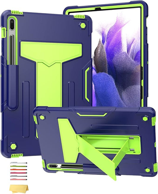 for Samsung Galaxy Tab S7 FE 5G/Tab S8 Plus/Tab S7 Plus Case 12.4 Heavy Duty Protective Rugged Stand Shockproof Kickstand Cover for Galaxy Tab S7 FE 2021/S8+ 2022/S7+ 2020 Navy Blue Green