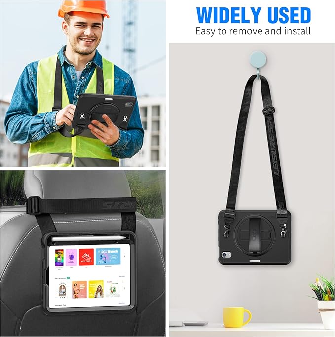 Timecity Case for iPad mini 7 (A17 Pro) 2024/ Mini 6 8.3'' - Heavy Duty Protective Cover with Screen Protector Rotating Stand Shoulder Strap &amp Pencil Holder Case for iPad mini 7th/6th Gen Black