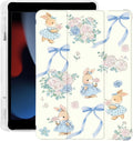 Cute Kawaii Bunny Flower Bow for iPad Air 11 Inch Case 7th/6th Generation (M3/M2) 2025/2024 with Pencil Holder Auto Sleep/Wake White Leather Soft TPU Back Cover