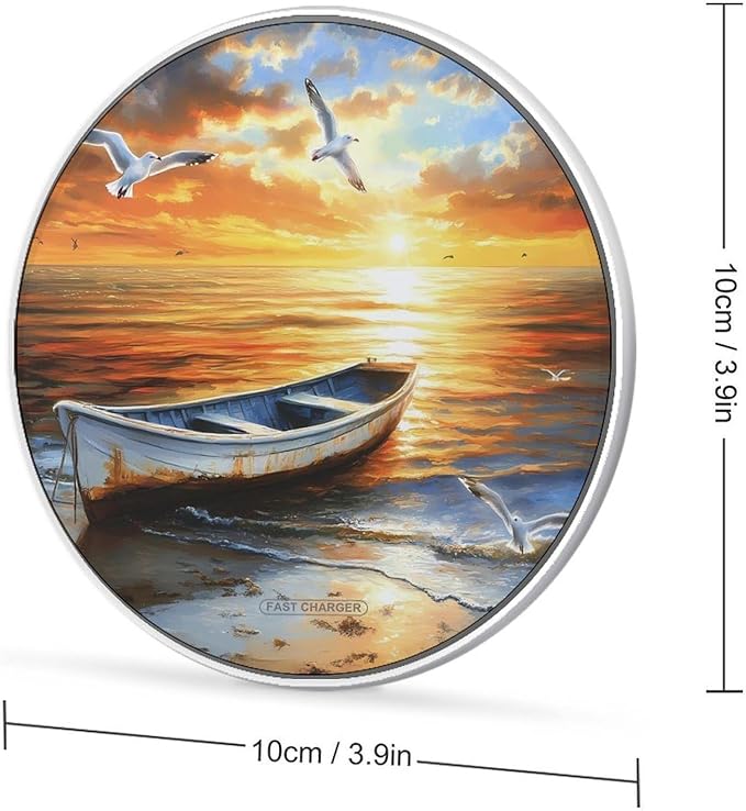Sea and Boats Sunset Wireless Charger Anti-Slip Wireless Charging Pad Slim Charger Mat for Men Women