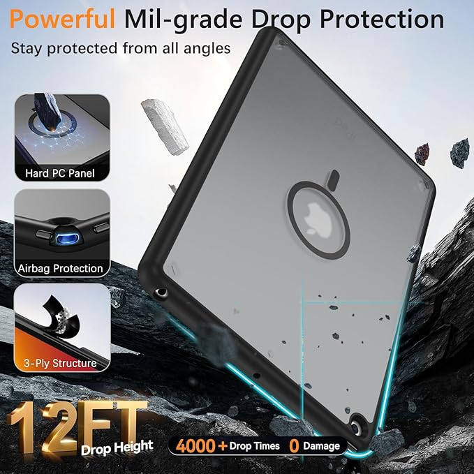 BENTOBEN for iPad 9th/8th/7th Generation Case for iPad 10.2 Case 2021/2020/2019 with Strong Magnetic Design Slim Thin Translucent Matte Shockproof Protective Girls Boys Kids Tablet Cover Black