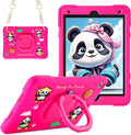 Case for iPad 9th/8th/7th Generation iPad 10.2 Inch 2021/2020/2019 Funny Cartoon Silicone 3D Panda Design Kids Case Heavy Duty Protection with Stand/Pencil Holder/Shoulder Strap (Rose)