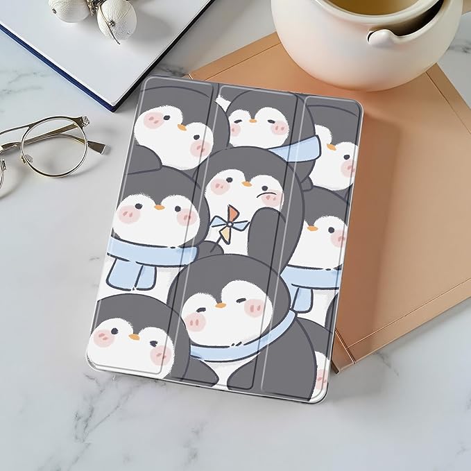 Idocolors Cute Kawaii Penguin Pad Case for 7.9 Inch iPad mini 4/iPad mini 5 Clear TPU Trifold Stand Back Cover with Pencil Holder Auto Wake/Sleep Foldable Shockproof Protective Case