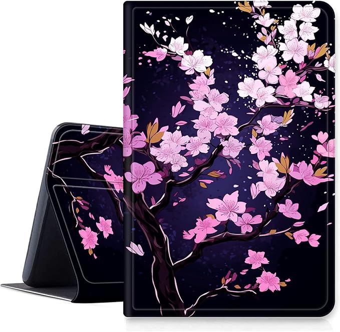 Case for iPad Pro 11 Inch Case (2024 Model 5th Gen) PU Leather Smart Protective Cover with Auto Sleep/Wake for iPad Pro 11 2024Pink Cherry Blossom