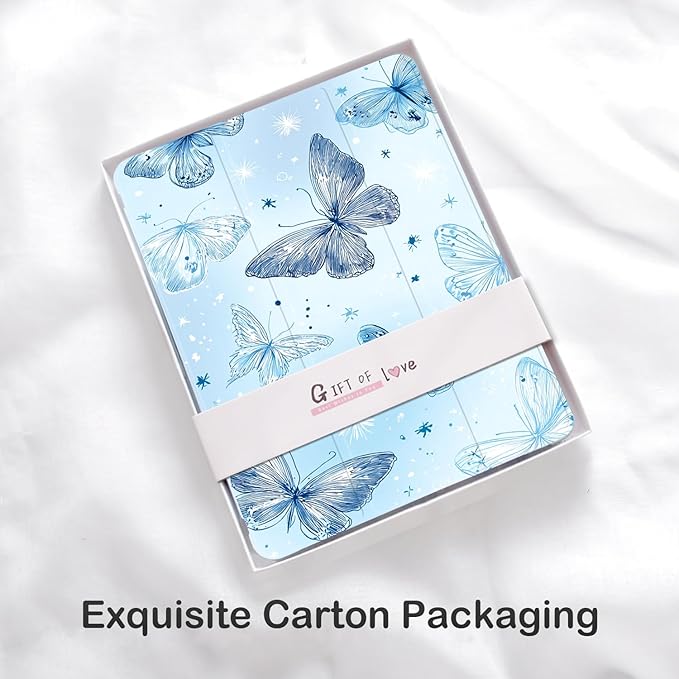 Cute Blue Butterfly for iPad Air 11 Inch Case 7th/6th Generation (M3/M2) 2025/2024 with Pencil Holder Auto Sleep/Wake Blue Leather Soft TPU Back Cover