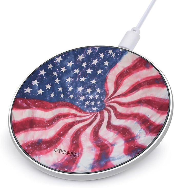 USA Flag Tie-dye Wireless Charger Anti-Slip Wireless Charging Pad Slim Charger Mat for Men Women