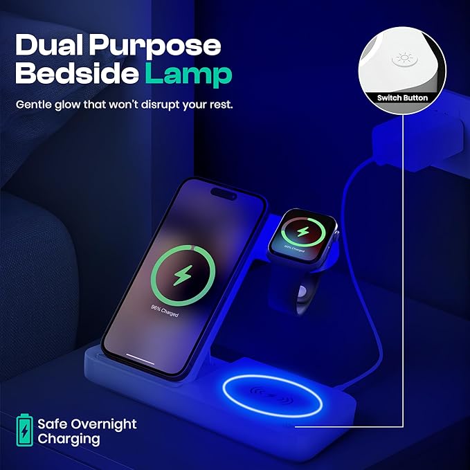 4 in 1 Wireless Charging Station for iPhone Apple Watch &amp AirPods - Wireless Charger for iPhone Series 16/15/14/13/12 - Apple iWatch Series 7/9/8 with Extra USB Port &amp Foldable Design – White