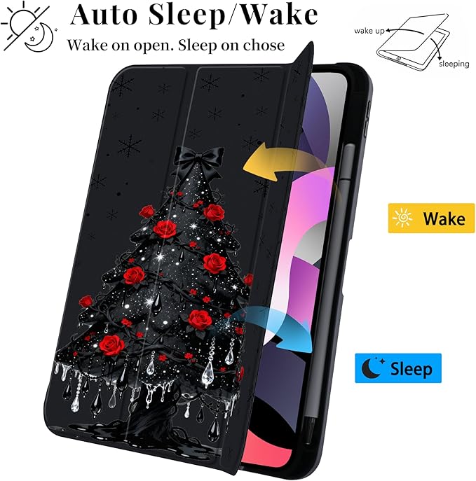 Y2k Printed Case for iPad mini 7th(A17 Pro) 2024 / Mini 6th Gen 8.3 2021 Gothic Rose Tree Clear Hard Back Hybrid Casewith Pencil Holder Trifold Stand Slim Cover for Women