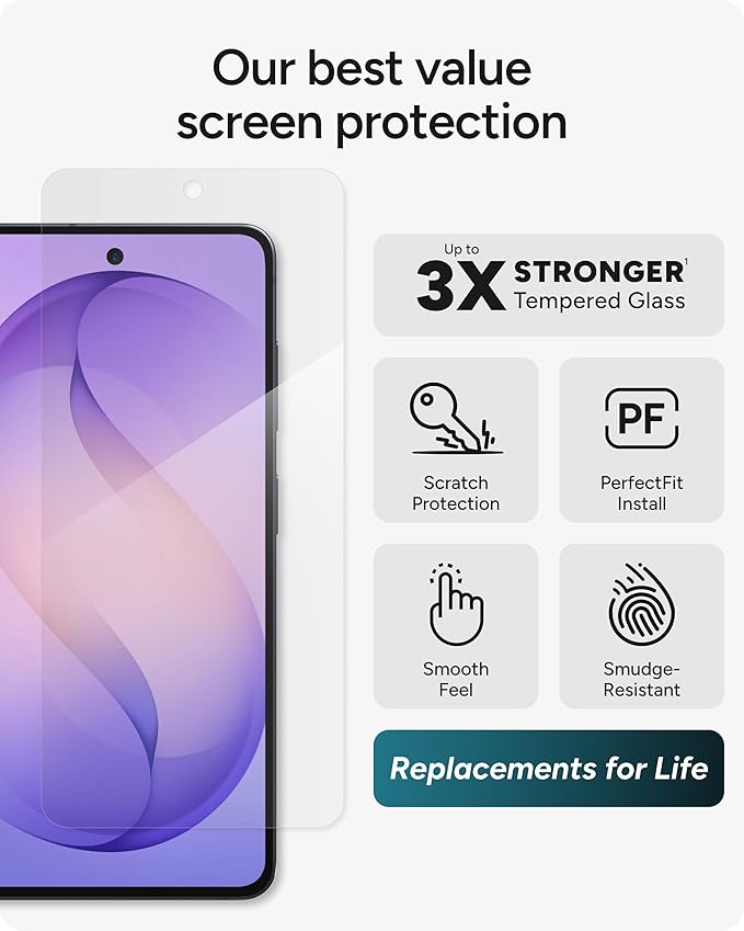 ZAGG Glass+ Samsung Galaxy S26 Screen Protector - Impact &amp Shatter Protection 3x Stronger Tempered Glass Fingerprint Scanner Compatible Scratch Resistant InvisibleShield Easy Installation