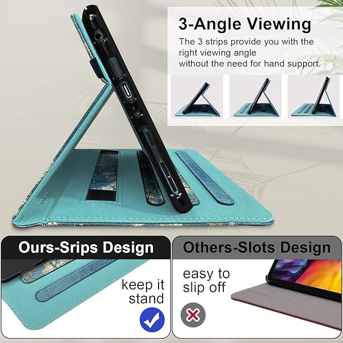 Grifobes Case 8/8 Plus [Only for 2024/2022/2020 Released 14th/12th/10th Generation] Premium PU Leather Folio Stand Smart Auto Wake/Sleep Cover with Built-in Stylus Holder/Pocket Flower Teal