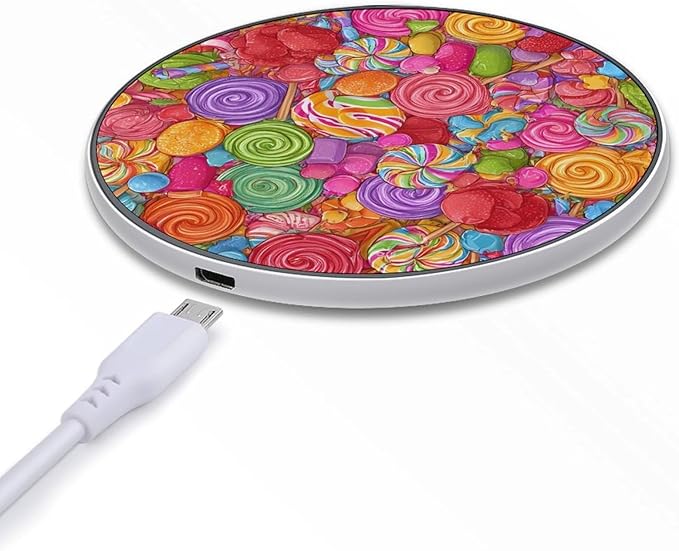 Candy Lollipops Snacks Fast Portable Charger 10W Funny Graphic Phone Charging Pad with USB Cable