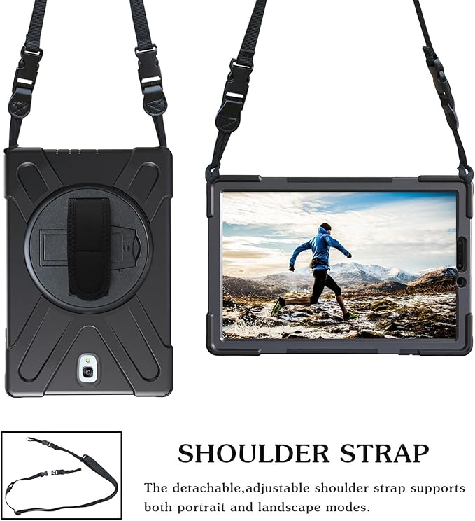 Case for Samsung Galaxy Tab S3 9.7 2017 (SM-T820/T825/T827)Portable Heavy Duty Dropproof Protective Cover Case with 360 Rotating StandHandle &amp Shoulder StrapStylus Pen (New Black)
