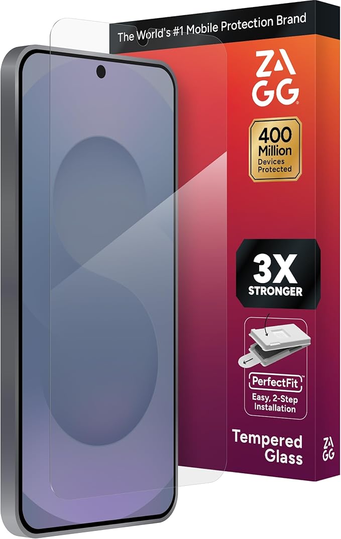ZAGG Glass+ Samsung Galaxy S25 FE Screen Protector – Extreme Impact &amp Shatter Protection Scratch-Resistant Smudge-Resistant Fingerprint Scanner Compatible InvisibleShield Easy Installation