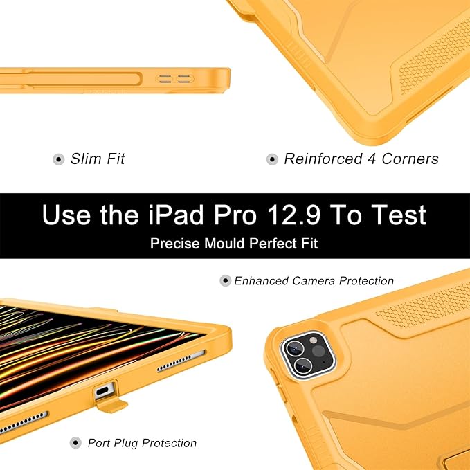 Soke Case for iPad Pro 12.9 Inch 6th/5th/4th Generation(2022/2021/2020 Release) Rugged Shockproof Protective Cover with Built-in Kickstand for Apple iPad Pro 12.9 - Citrus