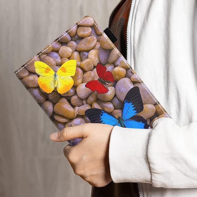 Case for Amazon Kindle Fire HD 10 &amp 10 Plus Tablet 10.1 (13th/11th Generation 2023/2021 Release) - PU Leather Folio Case with Smart Auto Wake/Sleep Cobblestone and Butterfly