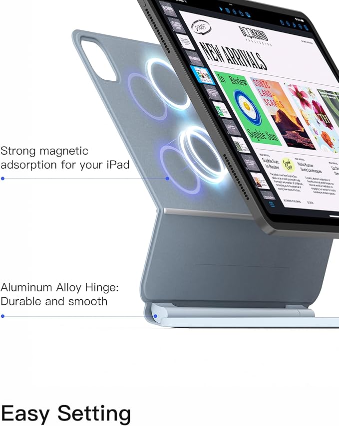 Inateck Magnetic Keyboard Case for Air 11 inch (M4 2026/2025 M3/2024 M2) Easy-Set for Air 6/5/4 Gen iPad Pro 11 inch 4/3/2/1 Gen Floating Cantilever Stand 7-Color Backlight with Trackpad Blue