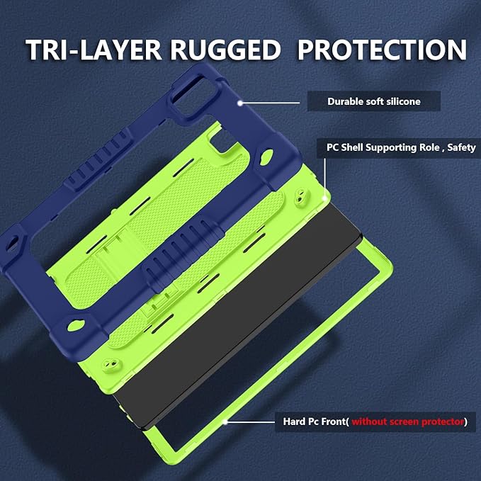 for T-Mobile Revvl Tab 5G 2023 Released Tablet Casewith Tempered Screen Protector Shoulder Strap Stand Kids Friendly Shockproof Case for T-Mobile Revvl Tab 5G 10.36 Inch (Navy/Green2 Pcs)