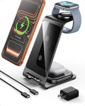 Intoval Aluminum 3 in 1 Wireless Charging Station for iPhone 17 16 15 14 13 12 11 Pro Max XR Wireless Charger for Apple Watch 11 10 9 8 7 Ultra SE 3 2 Phone Charger for AirPods 4 Pro 2 3 (Grey)
