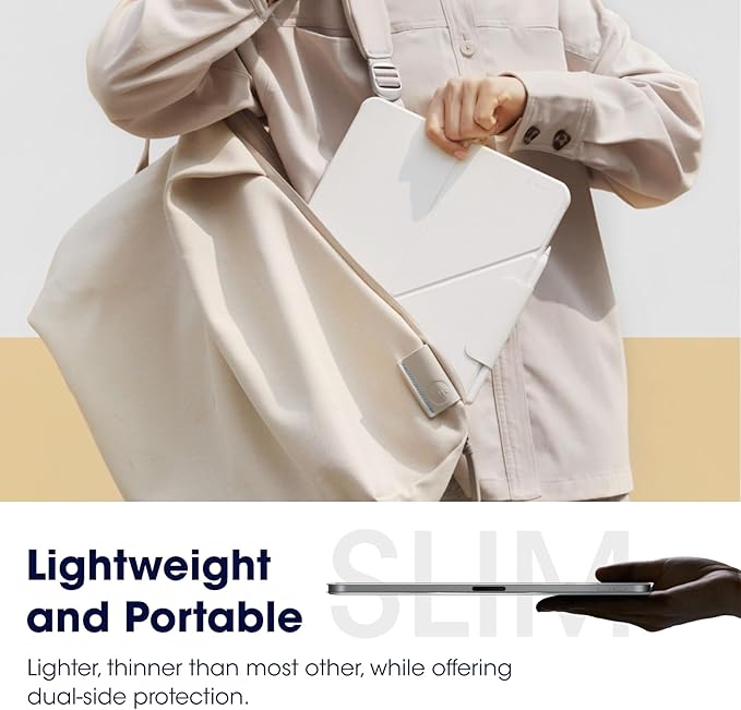 PITAKA iPad Pro 12.9 Case Compatible with iPad Air M4/M3/M2 13 Inch &amp iPad Pro 12.9 (3-6th Gen) 2022/2021/2020/2018 Lightweight Portrait/Landscape Magnetic Case with 4 Standing Angles - White