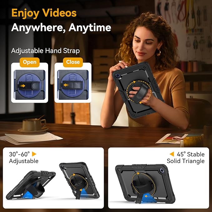 Case for Samsung Galaxy Tab A9+/A9 Plus 11 Inch 2023(SM-X210/X216/X218) Ubearkk Full-Body Drop Protection Case with Screen Protector 360° Rotating Stand and Hand/Shoulder Strap Black