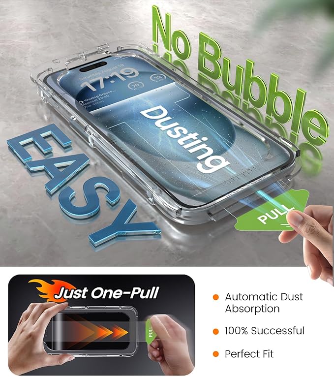 iGluz 4 Pack for iPhone 15 Screen Protector with 2-Pack Camera Lens Protector[99.99% HD Clear][9H Tempered Glass][Bubble Free][Easy Installation][Smooth Touch][Anti-fingerprint]4+2 Dual Protection