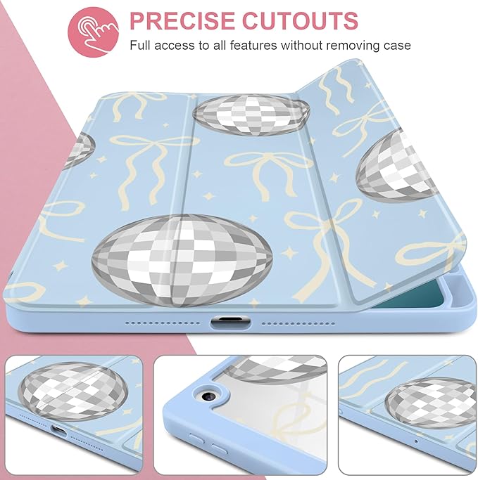 MEEgoodo Case for iPad 10.2 inchTablet Cases for iPad 9th Generation 2021/8th Gen 2020/7th Gen 2019 with Clear Acrylic Back Shell+Pencil Holder+Auto Wake/Sleep+Trifold StandSilver Disco Balls &amp
