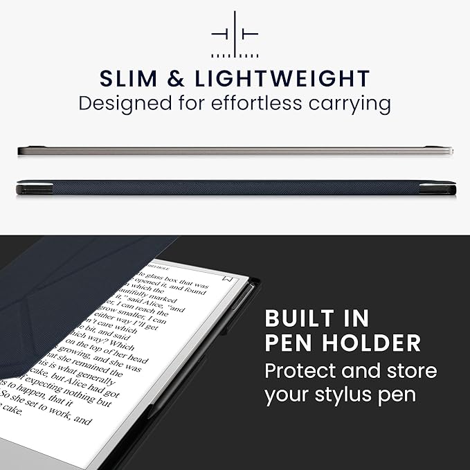kwmobile Origami Case Compatible with Remarkable Paper Pro Cover - Faux Leather Tablet Case - with Stand and Pen Holder - Dark Blue