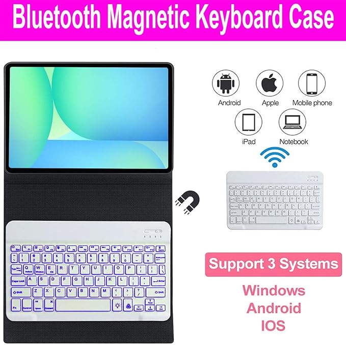 Keyboard Case for Samsung Galaxy Tab S10 FE / S10 Lite 10.9 Inch S9 FE Smart Backlit Keyboard case with Pen Holder for Tab S9 S8 S7 11 Purple