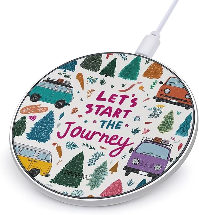 Let's Start The Journey Fast Portable Charger 10W Funny Graphic Phone Charging Pad with USB Cable