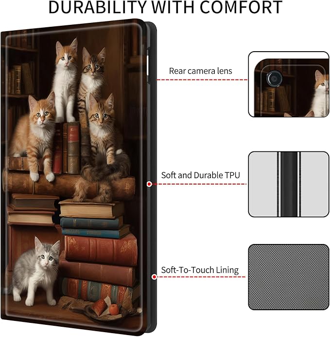 Case for All-New Amazon Fire HD 10 Tablet (13th Generation 2023 Release)Slim PU Leather Smart Cases Covers with Auto Wake/Sleep for Amazon Kindle Fire 10.1 inch TabletBookshelf Cat