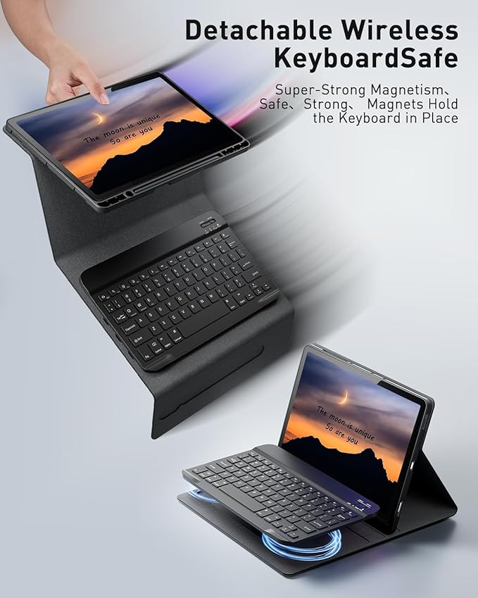 Case Keyboard for Amazon Fire HD 10 &amp 10 Plus 10.1 inch (11/13th Gen) - Mouse and Magnetically Keyboard Slim Case with Pen Holder Auto Sleep/Wake - Black