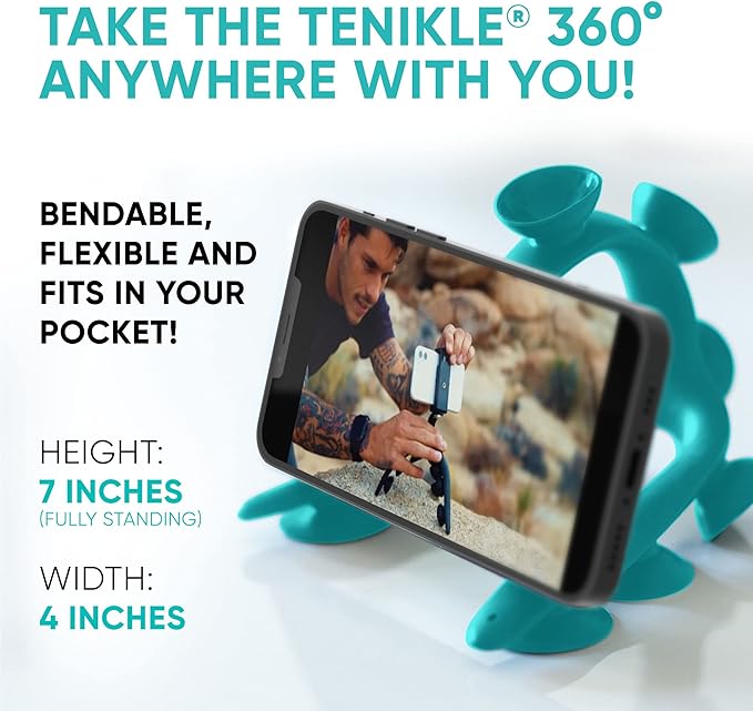 Tenikle® 360° - Flexible Tripod for Phone Camera GoPro As Seen on Shark Tank Bendable Suction Cup Camera &amp Phone Mount Phone Holder Compatible w/iPhone &amp Android (Tenikle® 360° Red)