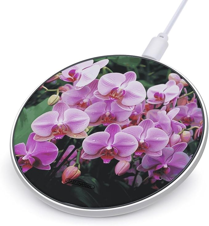 Orchids Wireless Charger Fast Wireless Charging Pad with USB Cable 10W Anti-Slip Magnetic Wireless Charger Portable Slim Charger Puck Travel Charging Station