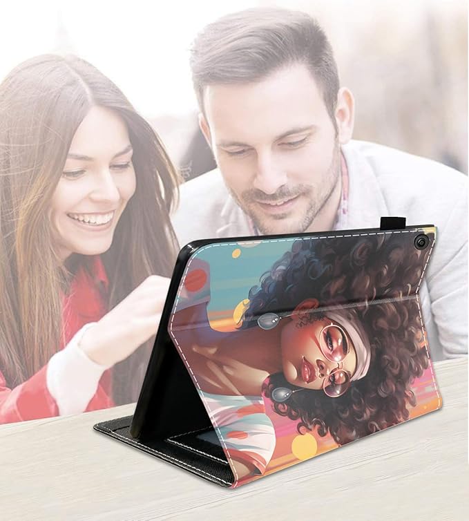 Case for Amazon Kindle Fire 7 Tablet (7 9th/7th Generation 2019/2017 Release) Slim PU Leather Cover with Card Slot &amp Auto Wake/Sleep African American Women