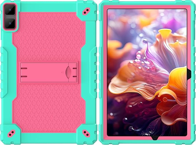 Doemoi case for DOOGEE T10 PlusUMIDIGI A13 10.5TECLAST T40HD T40Air 10.4 Hybrid Shockproof Protective Kids Firendly Case with Hard Shell Built in Kickstand Shoulder Strap (Green/Pink)