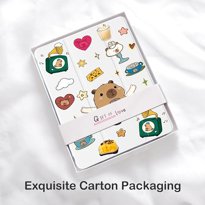 Cute Kawaii Capybara for iPad Air 3 Case with Pencil Holder Auto Sleep/Wake White Leather Soft TPU Back Cover for iPad Pro 10.5 Inch 2017