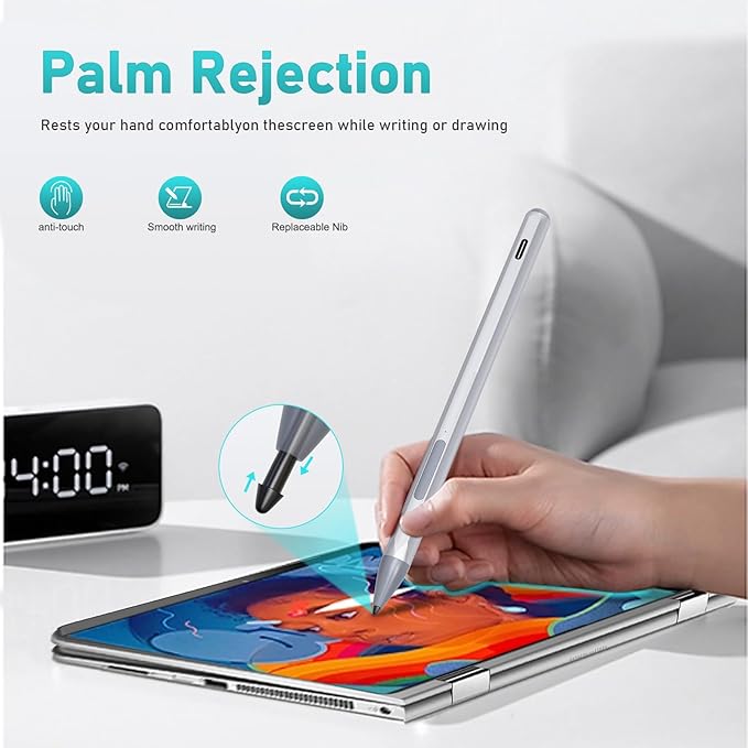 Stylus Pen for HP Envy X360 Pavilion X360 Specter X360 Spectre X2 Envy X2 Rechargeable MPP 2.0 Tilt Active Pen with 4096 Pressure Sensitivity Palm Rejection Tpye-c Charge Sliver