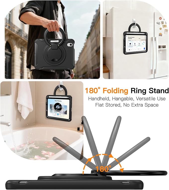 BATYUE Shockproof Case for iPad mini 7 (A17 Pro)/ Mini 6 8.3 inch (2024/2021) - 360° Multi-Angle Stand (Portrait &amp Landscape) &amp Grip Built-in Pencil Holder Black