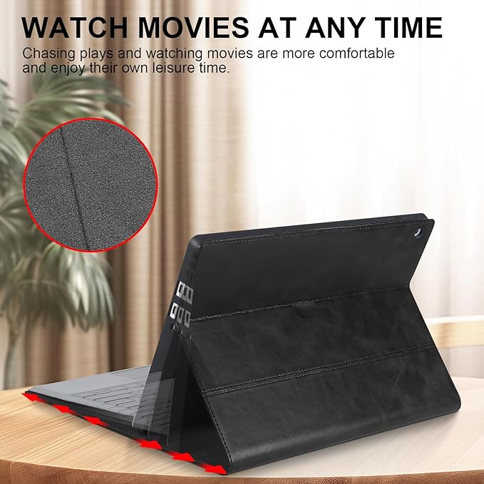 for Microsoft Surface Pro 12 case 12-inch 1st Edition 2025 Release Genuine Leather Cover Protective Shell Compatible with Type Cover Keyboard and Pencil Holder.Black