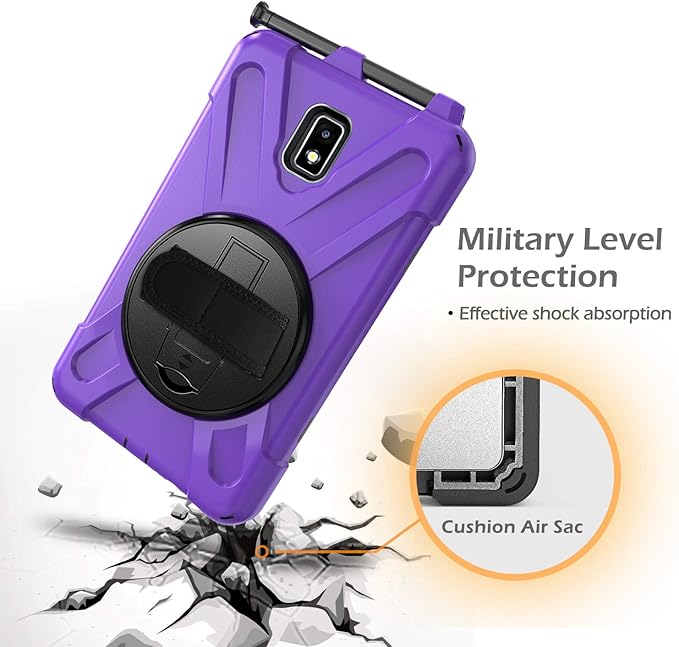 Case for Samsung Galaxy Tab Active 2 8.0 T390 T395 T397 Military Grade [15 ft Drop Tested] Full-Body Shockproof Protective Cover with 360° Rotation Stand Hand Strap &amp Pencil Holder